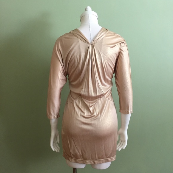 BCBGMAXAZRIA GOLD METALLIC JERSEY REVERSIBLE DRESS Size XS - Picture 4 of 16